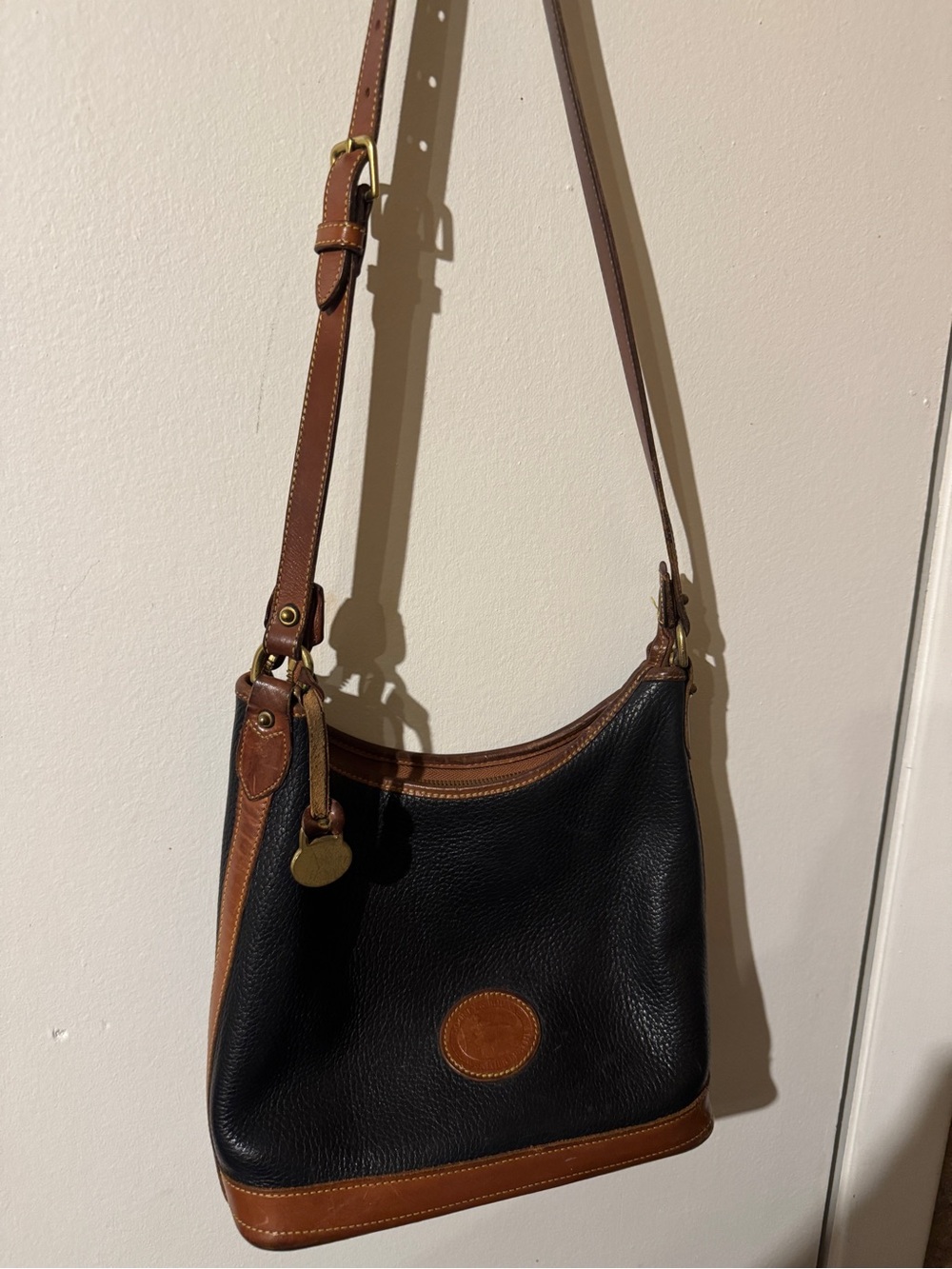 Vintage Dooney & Bourke Black and Brown Leather Shoulder Bag